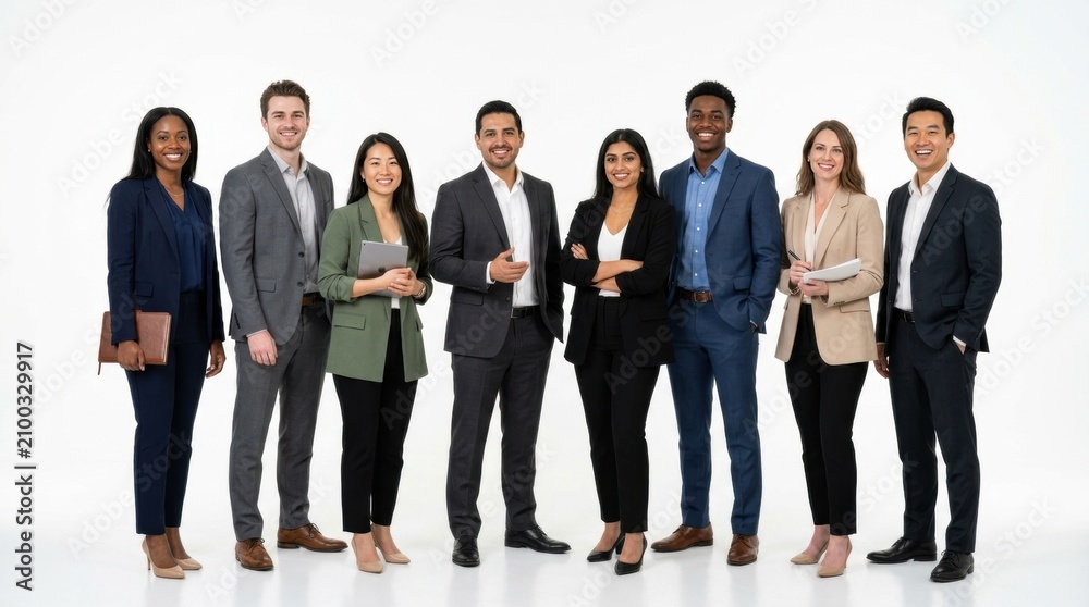 Obraz premium Diverse group of business people standing together, isolated on white background