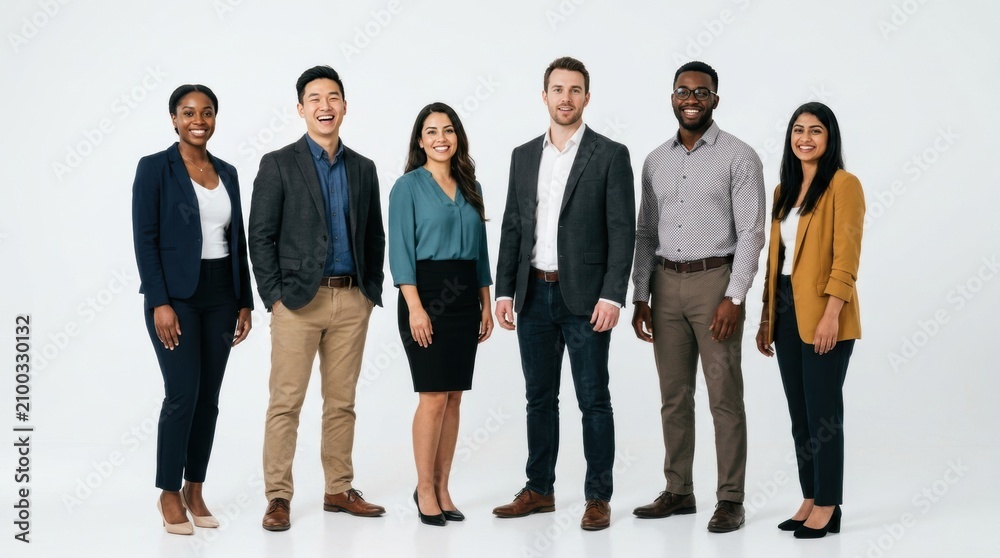Obraz premium Diverse group of business people standing together, isolated on white background