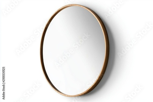 Elegant oval mirror with thin gold frame on white wall, minimal modern decor