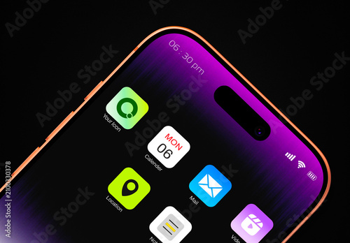 Closeup Smartphone App Icon Screen Mockup