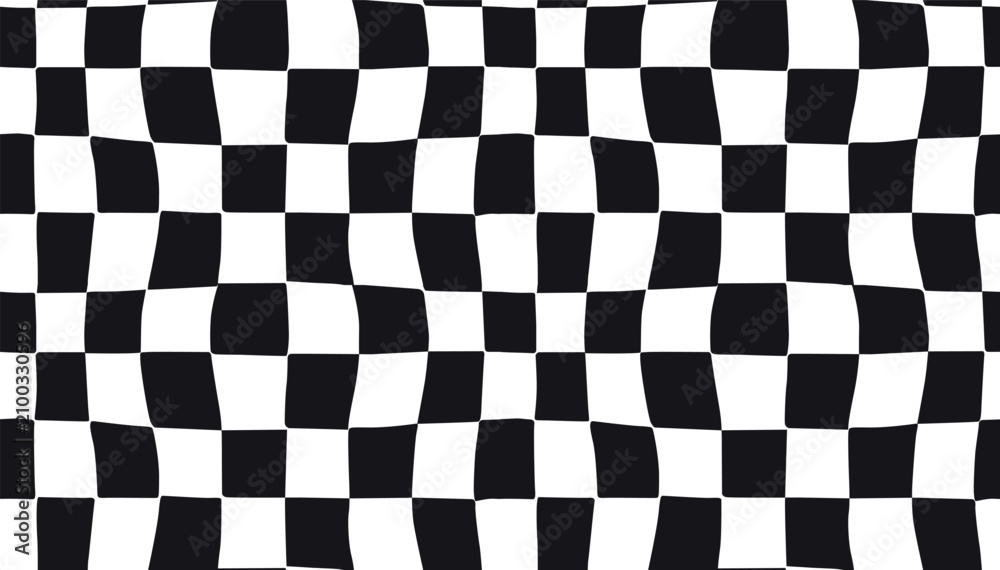 Obraz premium Wavy Black and White Checkerboard Optical Illusion Background seamless pattern background.