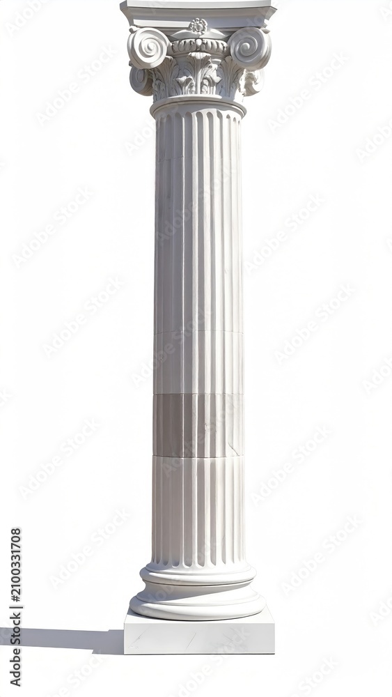 Fototapeta premium Ornate white column with voluted capital, fluted shaft, and tiered base