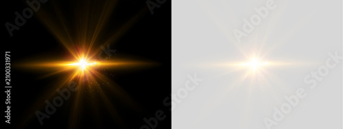 Foto Symmetrical golden starburst lens flare with cross rays