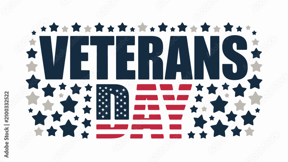 Obraz premium Patriotic Veterans Day text design surrounded by multiple red, blue, and white stars