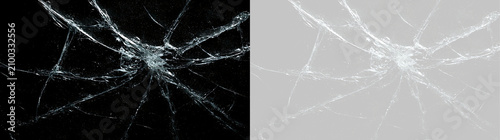 Tableau sur toile Central glass impact with radial spiderweb cracks