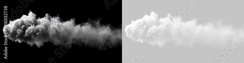 Foto Horizontal white smoke trail isolated on black and transparent background