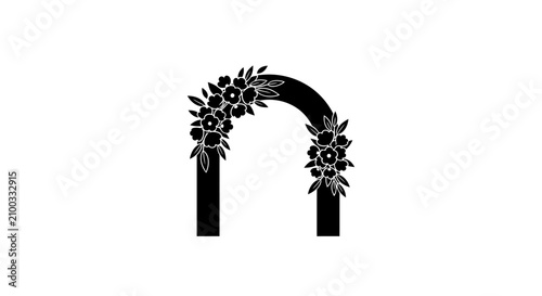 Archway decorated with floral elements represents a wedding ceremony entrance or garden gate.