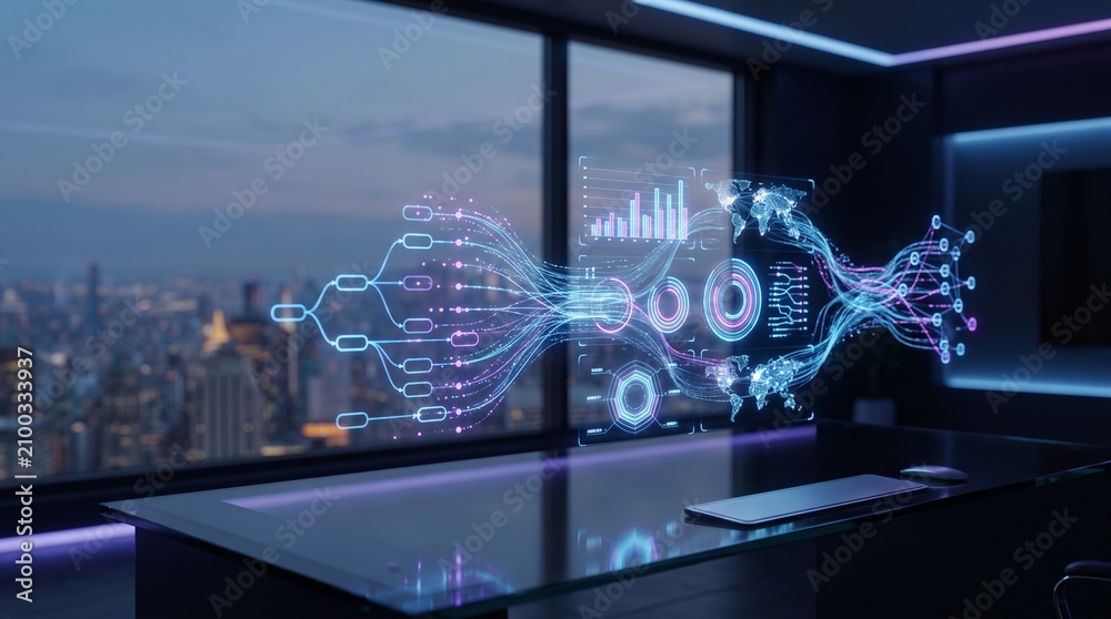 Fototapeta premium Futuristic AI Automation Dashboard Background with Copy Space