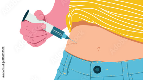 Person self administering an insulin injection into the abdomen for diabetes treatment