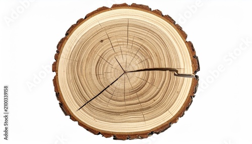 A clear, bright, top-down view of a tree's circular cross-section, showcasing intricate rings