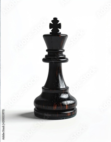 A solitary, dark wooden chess king piece stands against a white background