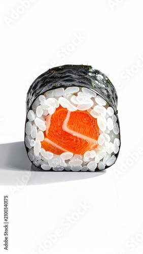 Fresh salmon maki roll with nori seaweed and white rice