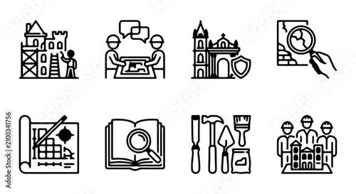 Fotografija Construction Icons, Architecture Symbols, Building Planning Tools, Engineering T