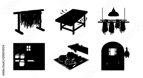 Фотография Food Drying Racks, Smoking Ovens, Kitchen Prep Tables, Silhouette Icons for Food