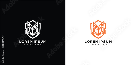 Foto Open Book and Stylized Fox Head Shield Logo Design Concept