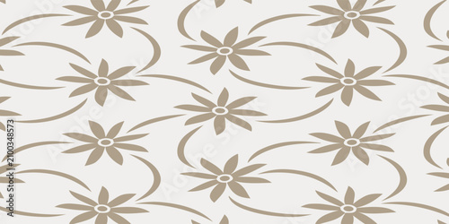 Fényképezés Elegant seamless floral pattern with stylized beige flowers and graceful swirling lines