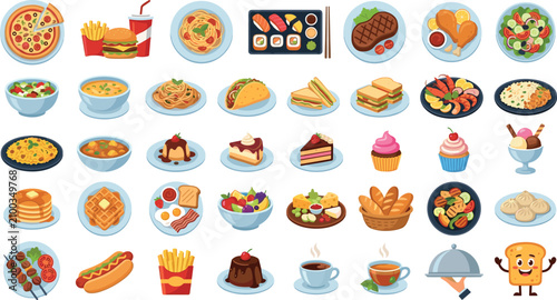 Canvastavla Delicious Food and Restaurant Menu Dish Vector Icon Set Featuring International