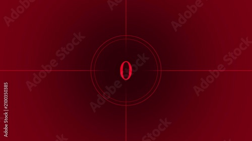 Cinematic red countdown timer with rotating sweep for intro and broadcast production