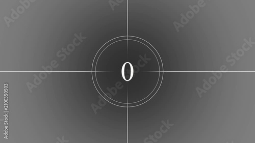 Cinematic countdown leader with rotating sweep and minimalist start beginning