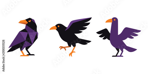 Schilderij op canvas Geometric raven trio modern vector illustration for halloween and gothic designs