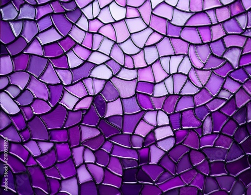 top view on purple stained glass window mosaic surface texture background for pattern overlay