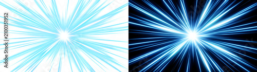 Light Burst radiating blue rays exploding outward from a bright glowing center for technology and futuristic designs in PNG, Transparent and Black Background Versions