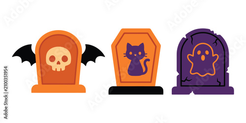Canvastavla Halloween tombstone trio skull black cat and ghost decorations for spooky celebr
