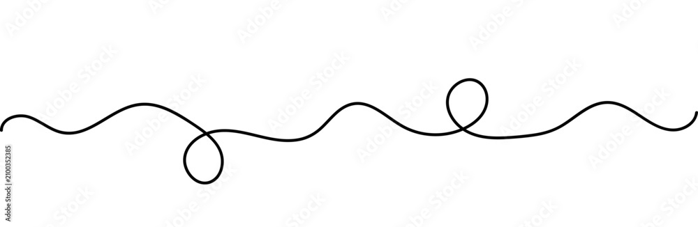 Fototapeta premium Transparent png of one continuous wavy line. Single seamless black squiggle. Curved twisted thin thread element. Minimalistic abstract vector design overlay. endless set lines art pattern curvy hand
