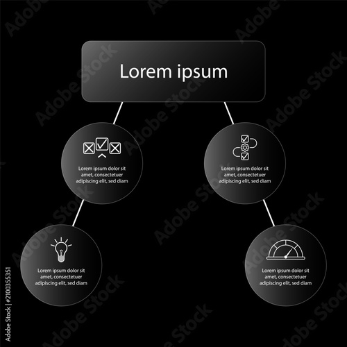 Dark Glassmorphism Process Infographic Template with Circular Workflow and Modern Business Presentation Layout