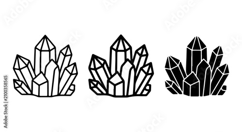 Obraz na plátne Crystal Cluster Icons, Gemstone Geode Vector Set, Mineral Quartz Graphics, Natur