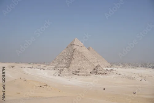 Fototapeta samoprzylepna Great Pyramids of Giza in the desert sand dunes, Cairo, Egypt