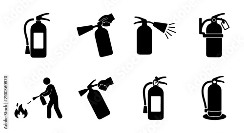 Konstfotografi Fire Extinguisher Icons Set, Safety Equipment Vector Graphics, Emergency Respons