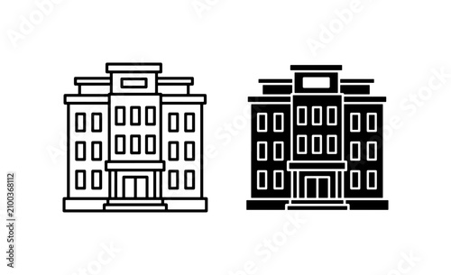 Modern Building Icons, Architectural Facade Vector Graphics, Urban Structure Symbols, Cityscape Elements
