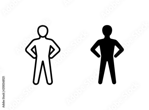 Human Figure Icons, Silhouette and Outline, Standing Poses, Simple Vector Graphics for User Interface and Design