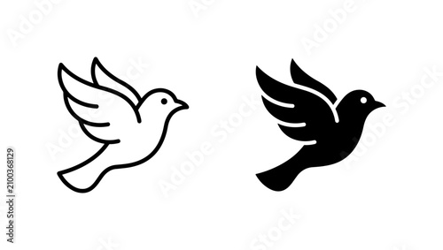 Flying Dove Icons, Simple Vector Silhouettes for Peace and Freedom Concepts, Black and White Bird Graphics