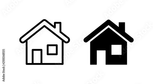 Simple House Icons, Vector Graphics for Real Estate and Home Services, Outline and Solid Fill Styles