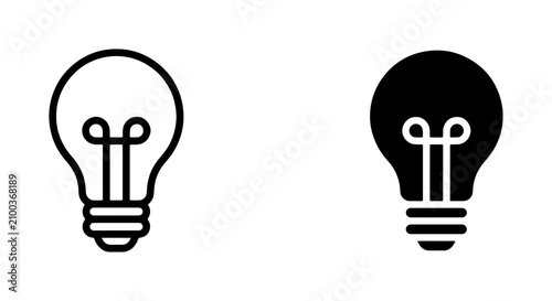 Light Bulb Icons: Simple Outline and Solid Black Vector Graphics for Ideas, Innovation, and Solutions