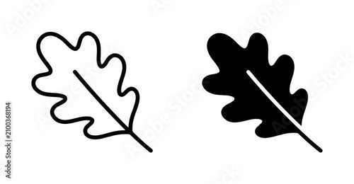 Oak Leaf Icon Set, Simple Outline and Silhouette Vector Graphics, Autumn Nature Elements for Design