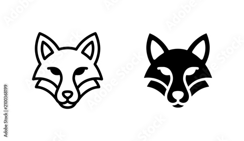 Minimalist Fox Head Icons, Black and White Vector Graphics, Wild Animal Symbol, Modern Woodland Creature Art