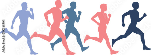 Bild auf Leinwand Running motion silhouettes, athlete sprint sequence, colorful vector illustratio