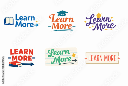 Learn more button concepts illustrating the process of gaining knowledge, studying, and seeking information