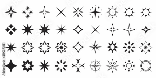 Canvastavla Collection Of Star And Sparkle Symbols Black Vector Illustration On White