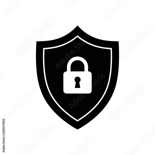 Shield icon containing a locked padlock symbolizes robust digital security, data privacy, and the protection of sensitive information within modern technology infrastructures.
