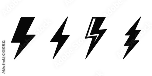 Lightning Bolt Icons, Electric Power Flash Symbols for Energy, Voltage, Charging and Warning Sign Design