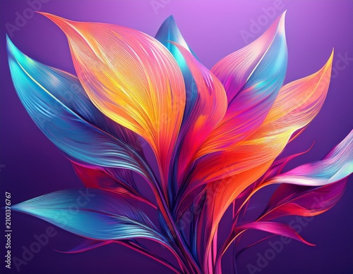 vibrant abstract plant against dreamy purple background