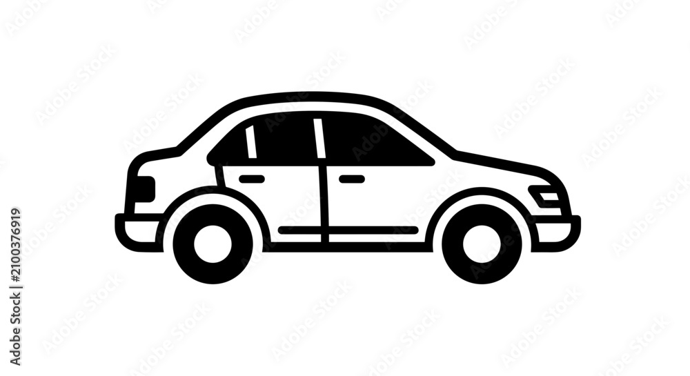 Obraz premium Simple Line Art Icon of a Sedan Car.
