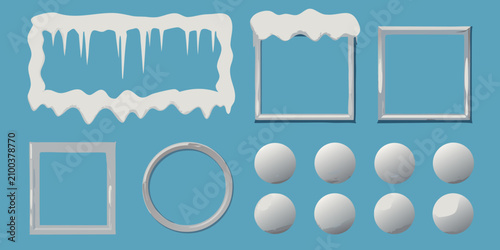 Slika na platnu Snow covered frames and shapes vector illustration on blue background