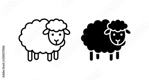 Slika na platnu Cute Sheep Icons, Simple Vector Art, Farm Animal Graphics, Black and White Lives