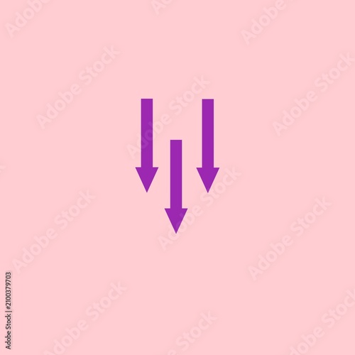 Принти на полотні A minimalist digital graphic featuring three purple downward-pointing arrows arranged vertically in a staggered formation on a solid light pink background, creating a simple and clean design