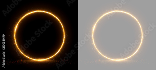 Foto Glowing golden fire circle frame with falling sparks